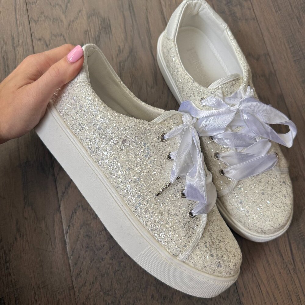 Heirloom Glitter Sparkle Bride Sneakers with Ribbon Lacing